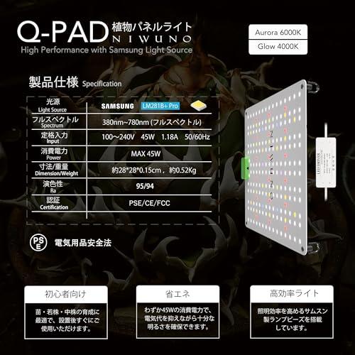 Niwuno 植物育成ライト パネル式 LEDライト UVa+IR 観葉植物/アガベ