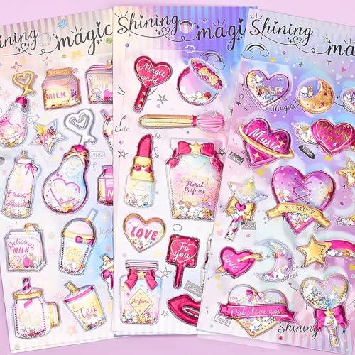 4枚セット【シャカシャカシール 立体シール】キラキラ 女の子 かわいい