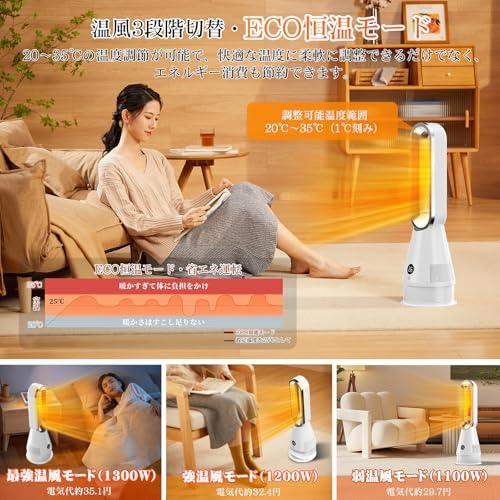 セラミックヒーター2025革新冷暖兼用1台6役・羽根なし扇風機・ECO恒温モード セラミックヒーター【2025革新冷暖兼用・1台6役・羽根なし扇風機・ECO