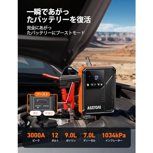 AstroAI Beta822 ジャンプスターター 1034kPaエアーコンプレッサー付 空気入れ 車 3000Aピーク電流 車用エンジンスターの画像