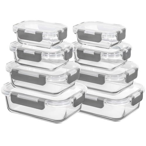 AILTEC 耐熱ガラス 保存容器 8個セット ガラス密閉容器 タッパー