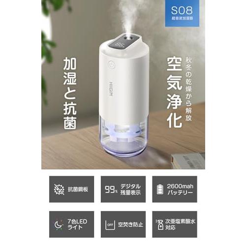 加湿器 卓上 小型 超音波加湿器 【2025冬モデル&抗菌鋼板&LCDデジタル