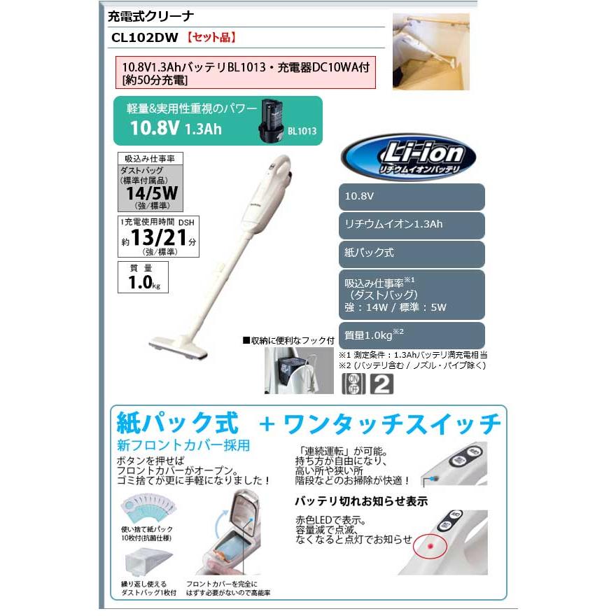 マキタ（makita） 充電式クリーナー 10.8V ＜CL102DW＞ : カイノス