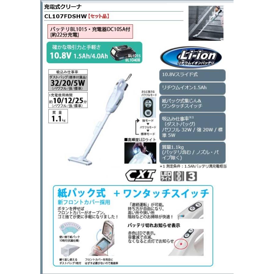マキタ掃除機 Cl107fdshw 充電式クリーナー 10 8v 1 5ah バッテリ 充電器付 1028 三河機工 カイノス ヤフー店 通販 Yahoo ショッピング