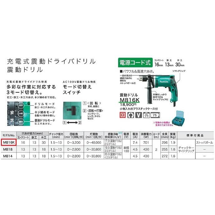 マキタ 震動ドリル ＜M816K＞ 電源コード式 : カイノス Yahoo