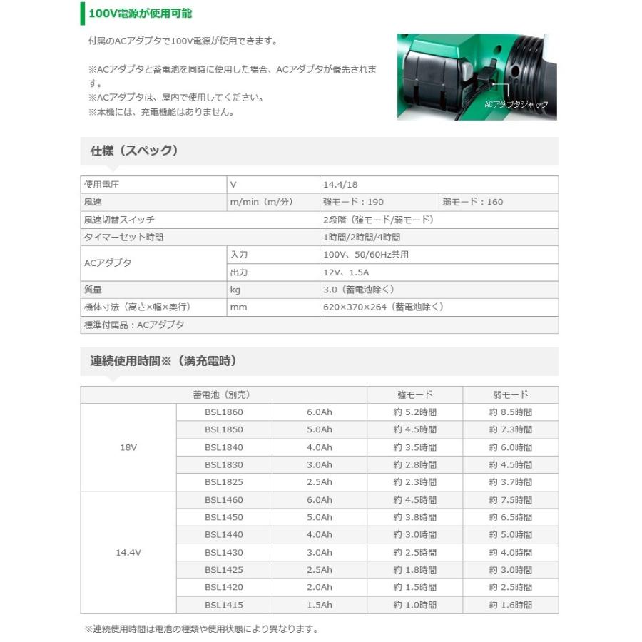 日立（HITACHI） HiKOKI ハイコーキ コードレスファン 14.4V / 18V