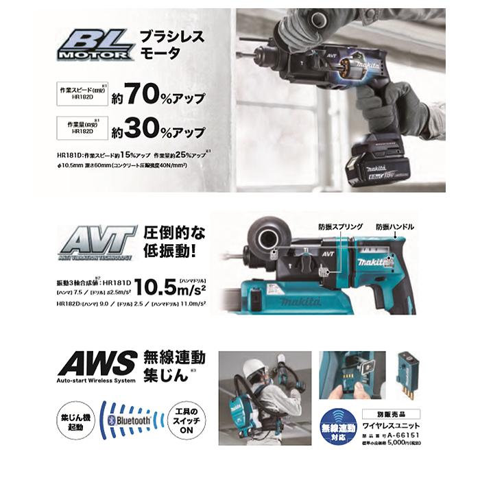 マキタ（makita） 18mm充電式ハンマードリル ＜HR182DRGXV＞ 18V 6.0Ah 