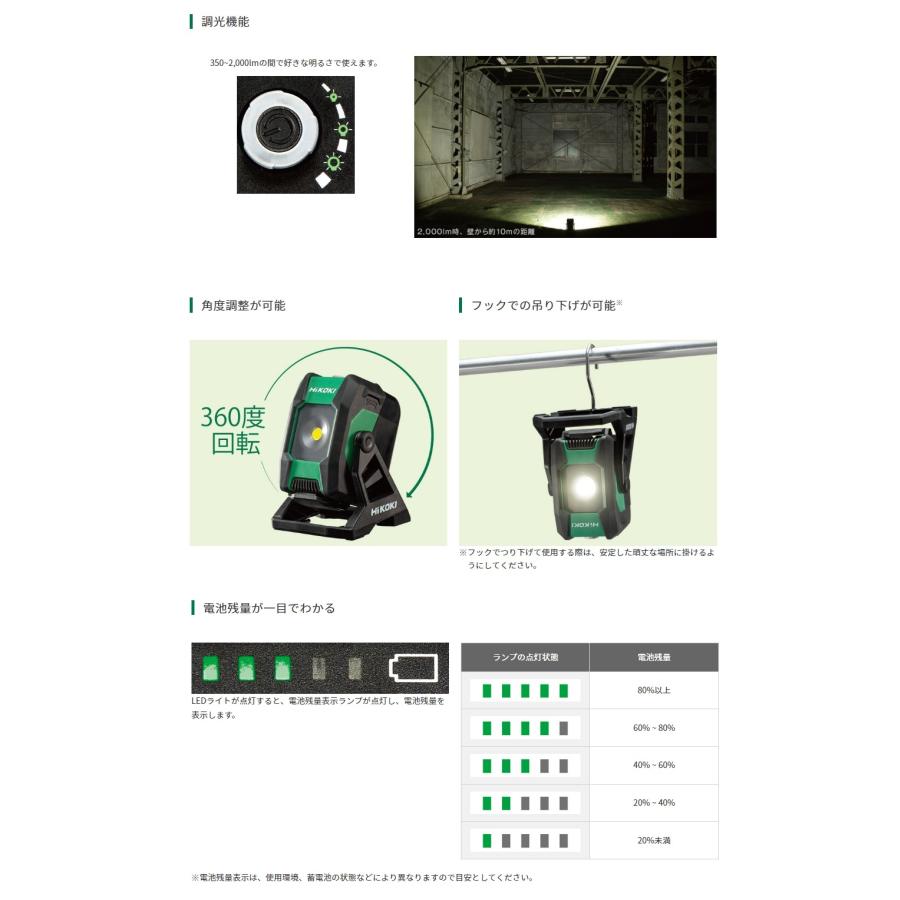 HiKOKI ハイコーキ(旧日立工機)　 コードレスワークライト＜UB18DB(NN)＞充電器 蓄電池 別売_2