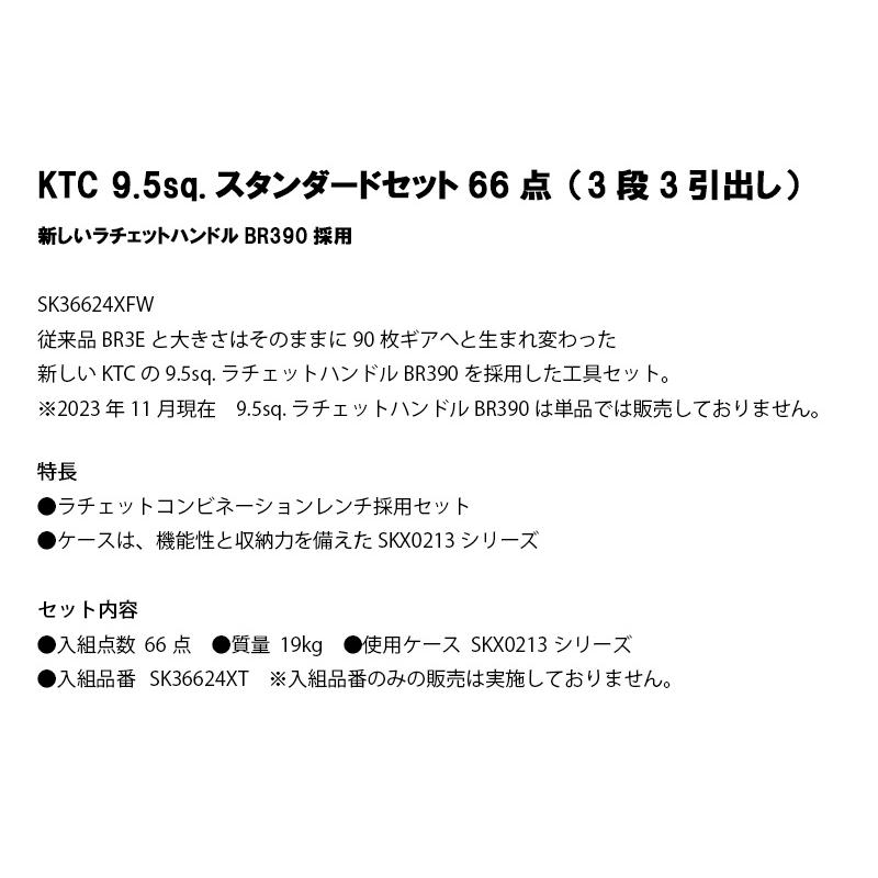 KTC 9.5sq.スタンダードセット66点（3段3引出し）SK36624XFW【自動車