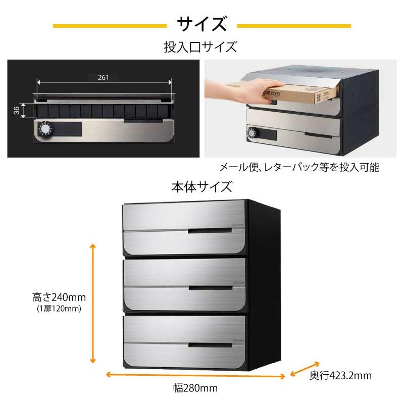 ナスタ ポスト D-ALL 前入後出横開 / 屋内タイプ 3戸 可変プッシュ