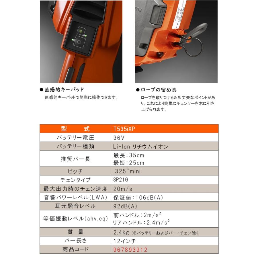 ハスクバーナ（Husqvarna） 36V 5.2Ah バッテリーチェーンソー トップ