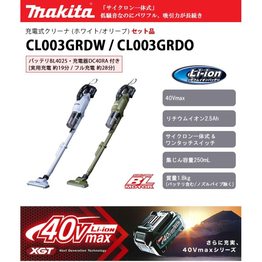 マキタ 40Vmax 充電式クリーナーサイクロン仕様 CL003GRD0 マキタ、40Vmaxシリーズの充電式クリーナーにサイクロン一体式