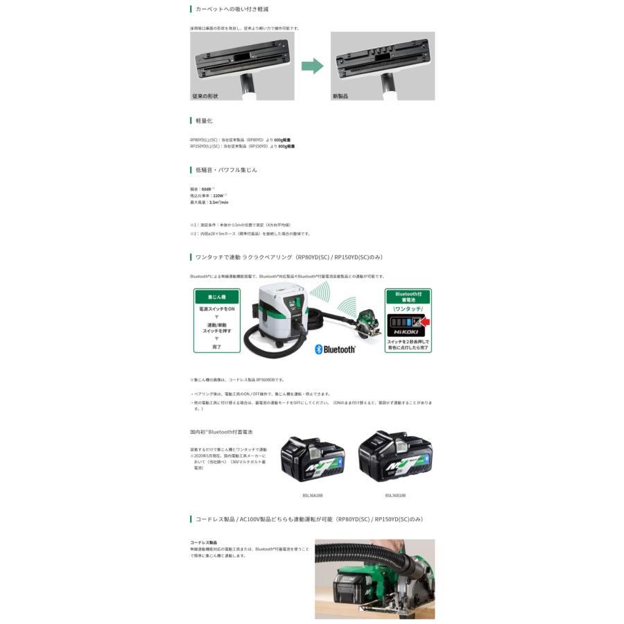 HiKOKI（ハイコーキ） 粉じん専用集じん機 ＜RP80YD(SC)＞ 8L 乾式専用 連動付き （Bluetooth対応） : カイノス ...