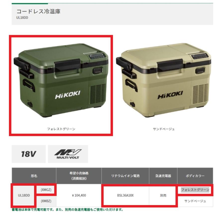 HiKOKI（ハイコーキ） コードレス冷温庫 フォレストグリーン ＜UL18DD