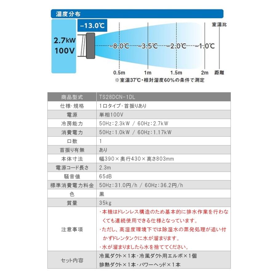 TRUSCO スポットエアコン 単相100V 首振り機能有 ドレンレスタイプ 【TS28DCN-1DL】_2