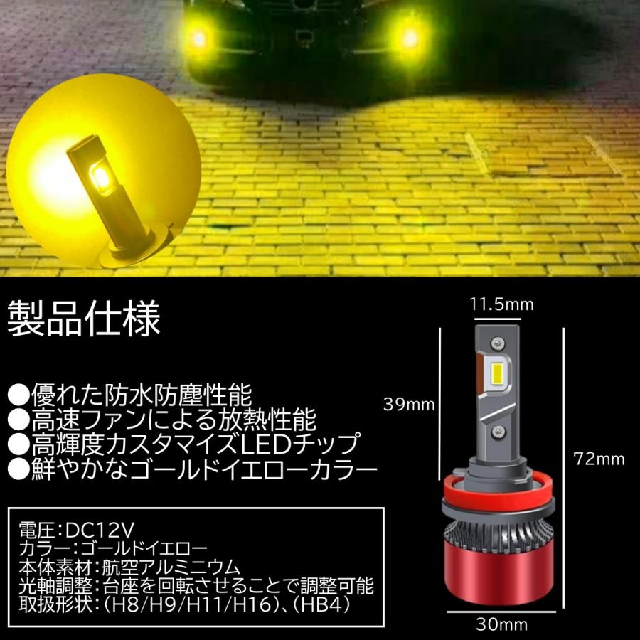 16000LM ゴールドイエロー 爆光LED ハイスペック H8/H9/H11/H16/HB4 LEDヘッドライト LEDフォグランプ イエローフォグ フォグ｜mil-parts｜02