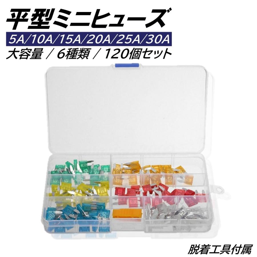 平型ミニヒューズ 6種 120個 セット 大容量 BOX入り ブレードヒューズ
