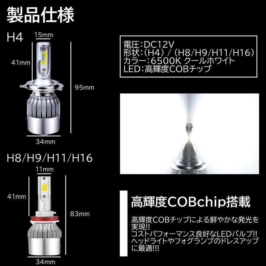 激光 LEDヘッドライト LEDフォグランプ  H4/H8/H9/H11/H16 高品質 COBチップ LEDフォグ 12800LM 6500K オールインワン C6｜mil-parts｜02