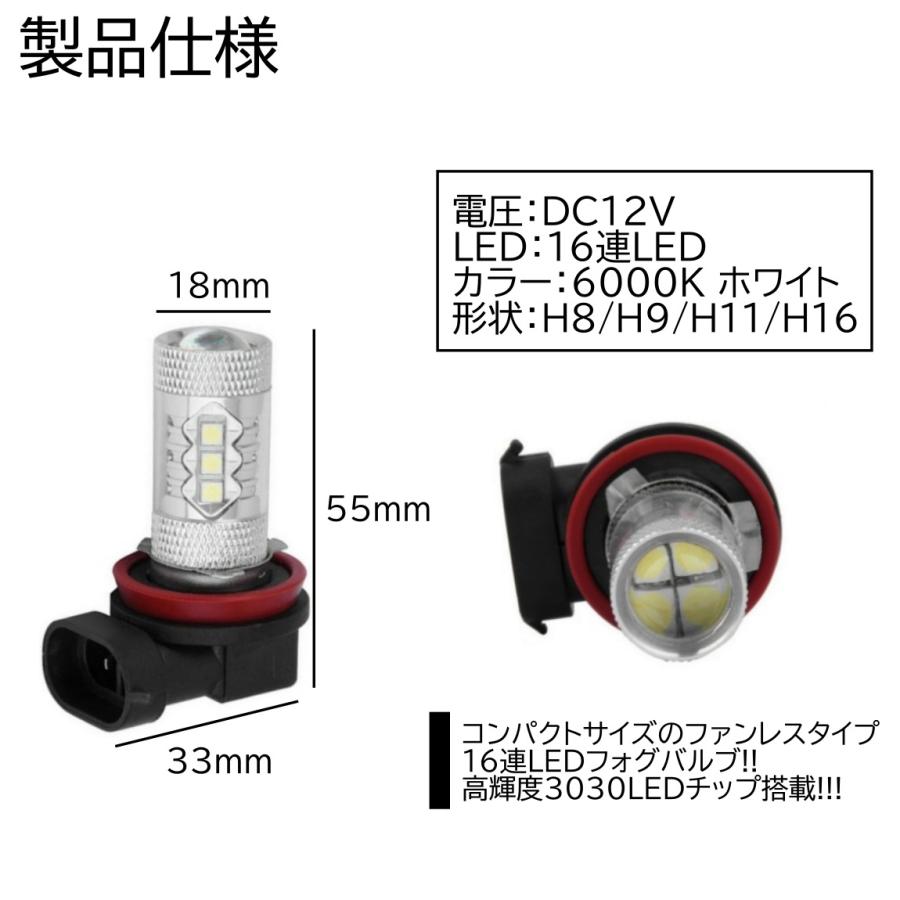 高輝度 LEDフォグ 16SMD プロジェクター LEDバルブ 2個SET 12V H8/H9