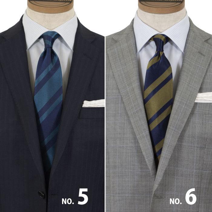 ネクタイ シルク 100% ストライプ レジメン ネイビー ブルー サックス
