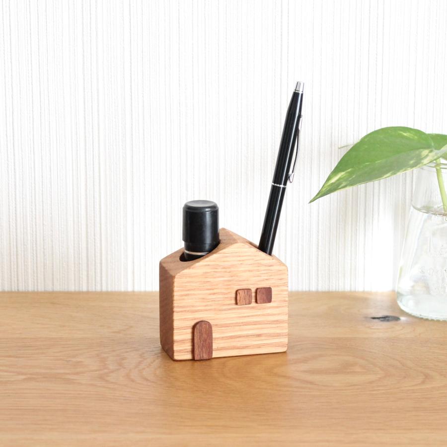 かわいい木のお家 印鑑・ペンスタンド【オーク】おしゃれ ナチュラル 木製 ペン立て 玄関・デスク・ギフトに人気 | 