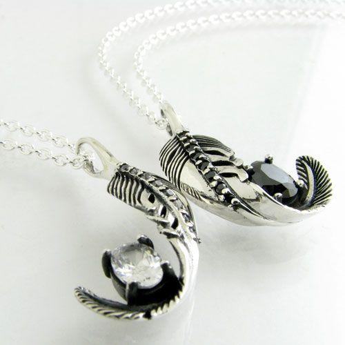 ペアペンダント 大粒ジルコニアフェザーネックレス ペアシルバー