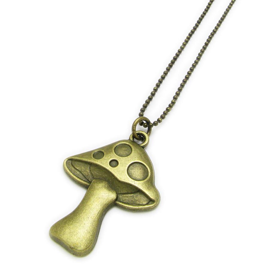 ネックレス きのこ キノコ ロングチェーンネックレス シンプル