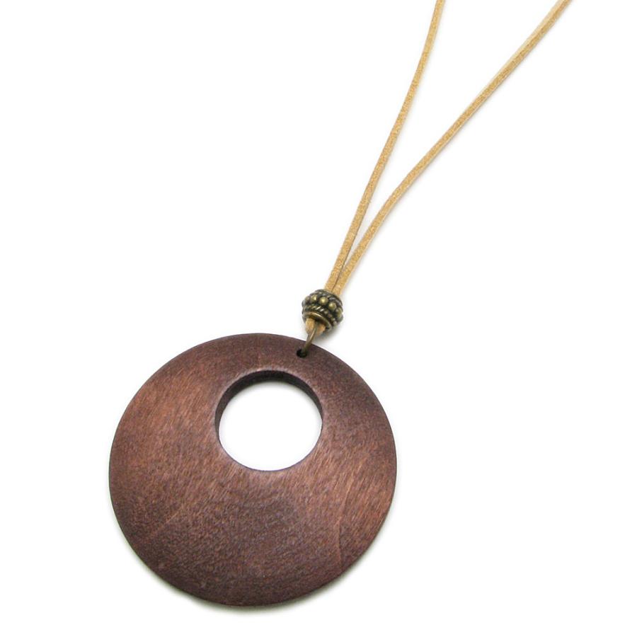ネックレス レディース 木製 木 サークル ウッドトップ レザー
