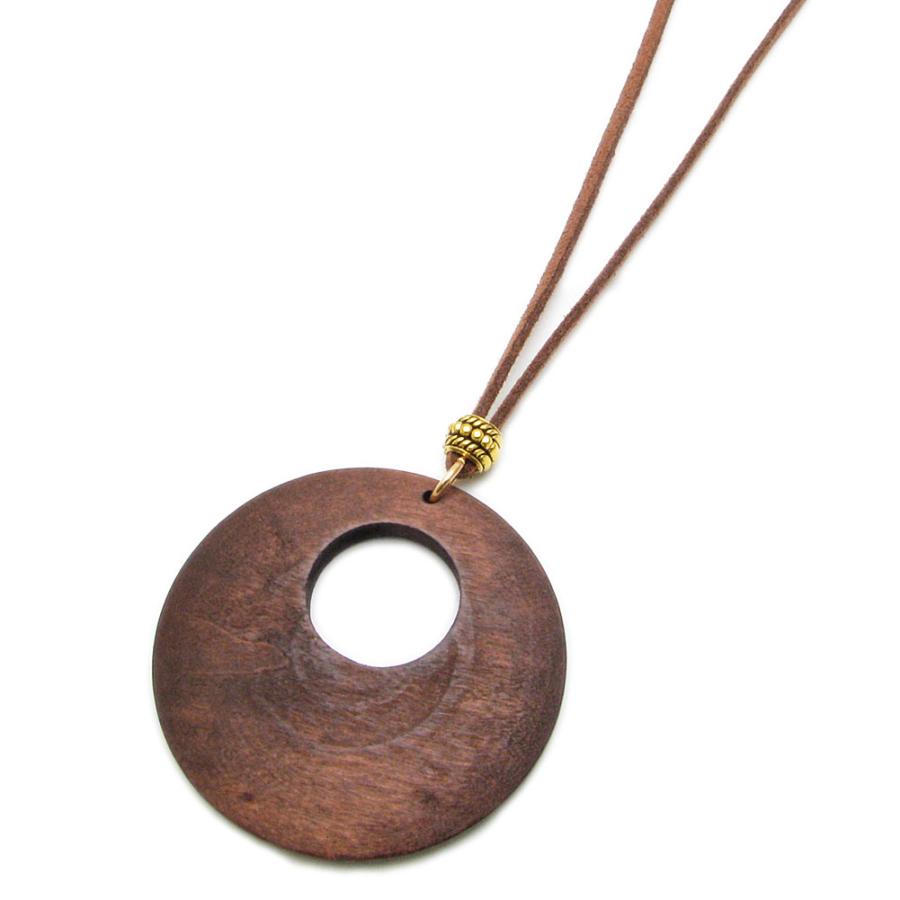 ネックレス レディース 木製 木 サークル ウッドトップ レザー