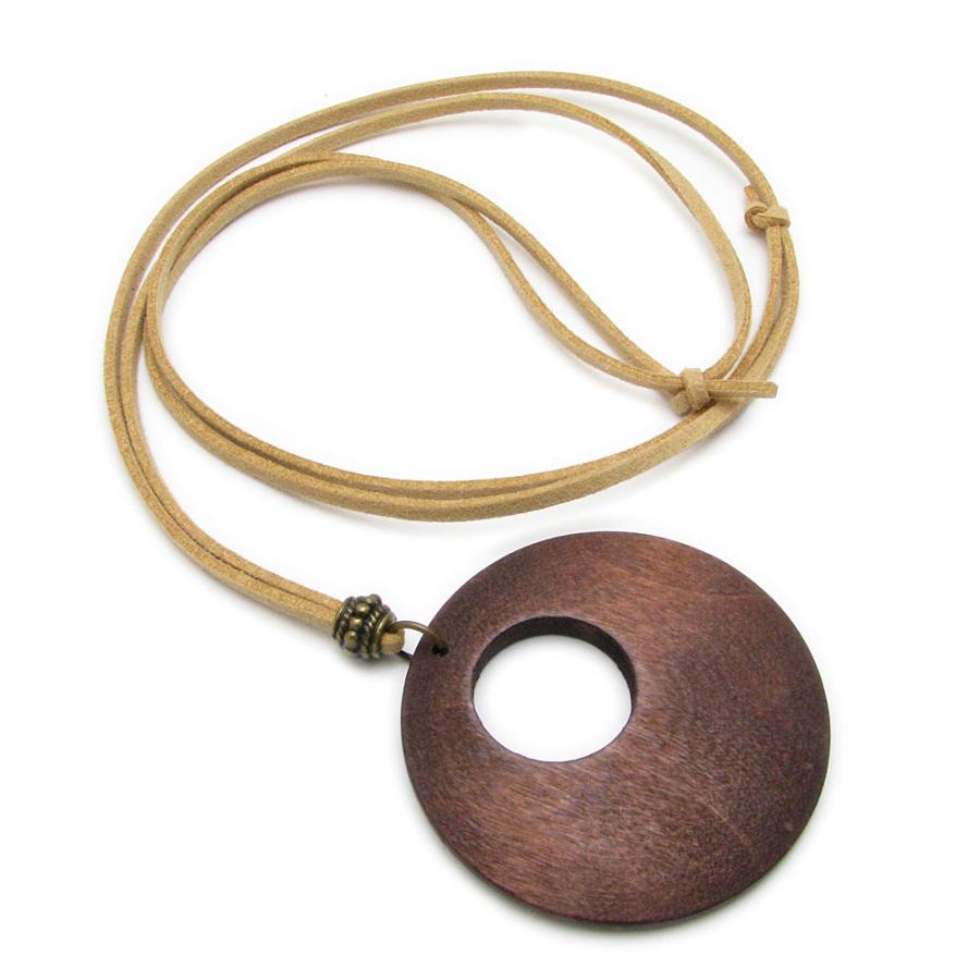 ネックレス レディース 木製 木 サークル ウッドトップ レザー