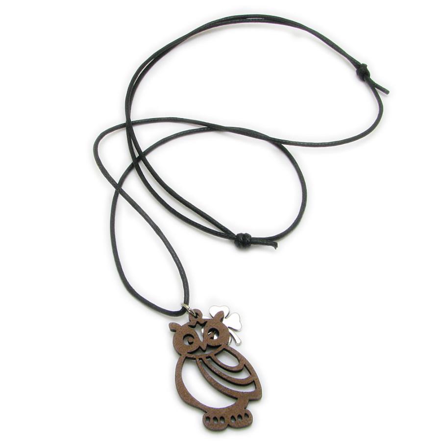 ネックレス木製ウッドオウルフクロウチェーン45cm