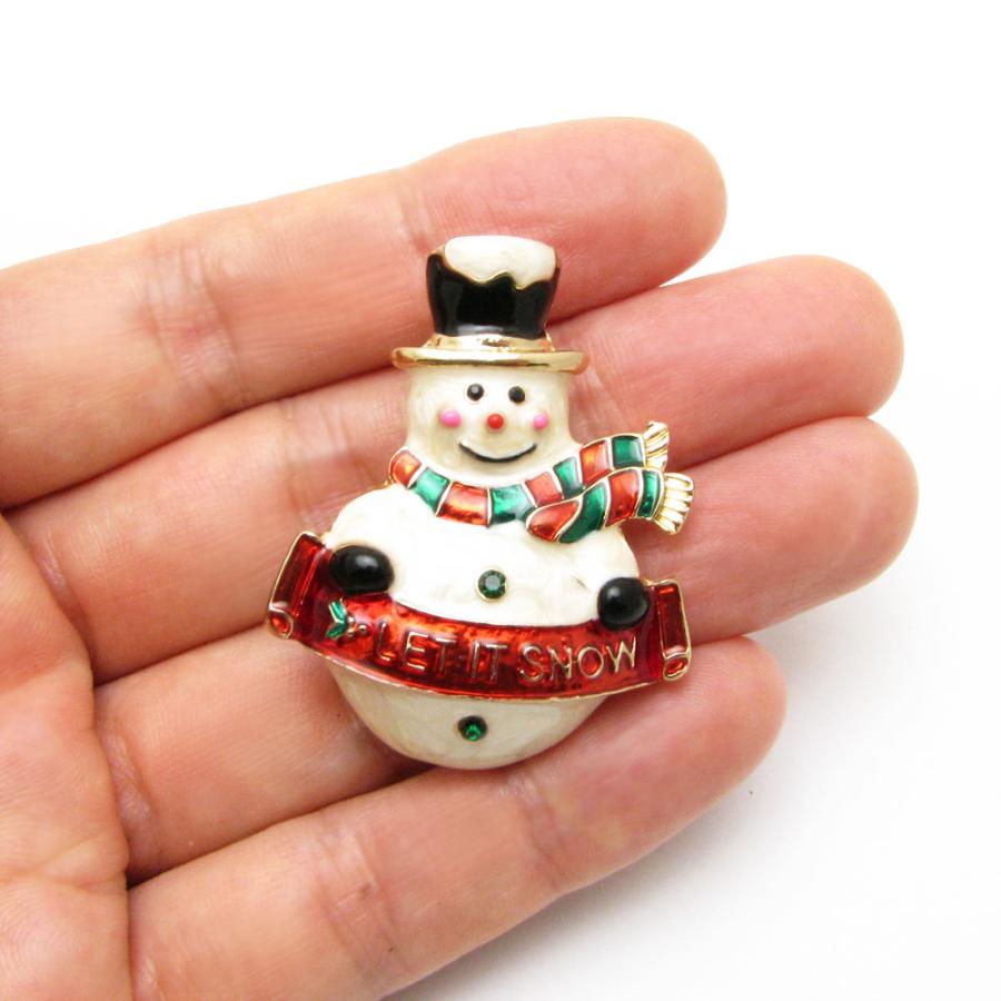ブローチ レディース クリスマス スノーマン 雪だるま ベル キャンディ