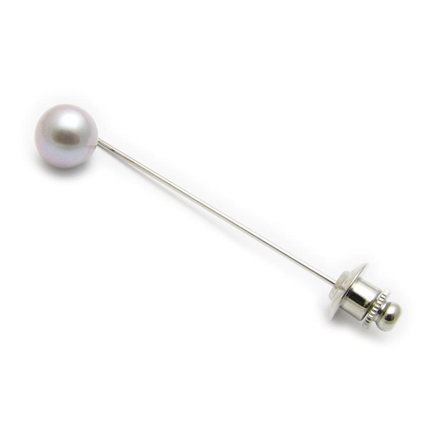 ピンブローチ メンズ 淡水パール 真珠 本物 シンプル ラペルピン 黒