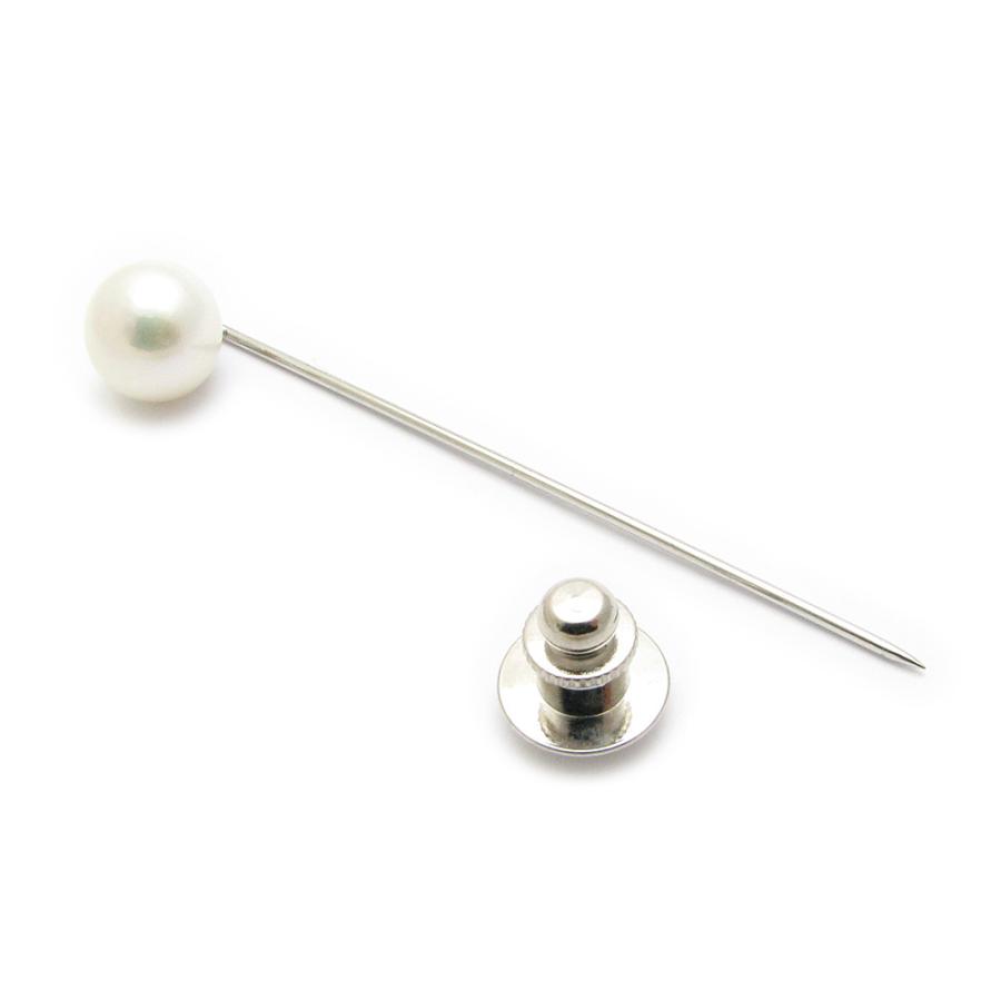 ピンブローチ メンズ 淡水パール 真珠 本物 シンプル ラペルピン 黒