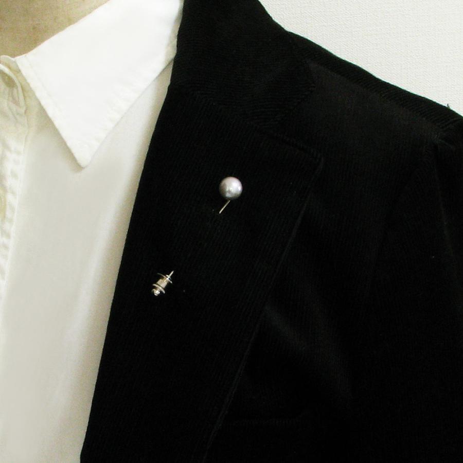 ピンブローチ メンズ 淡水パール 真珠 本物 シンプル ラペルピン 黒
