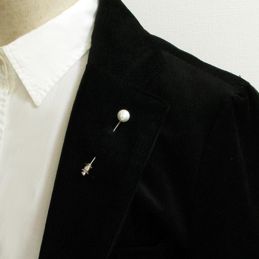 ピンブローチ メンズ 淡水パール 真珠 本物 シンプル ラペルピン 黒