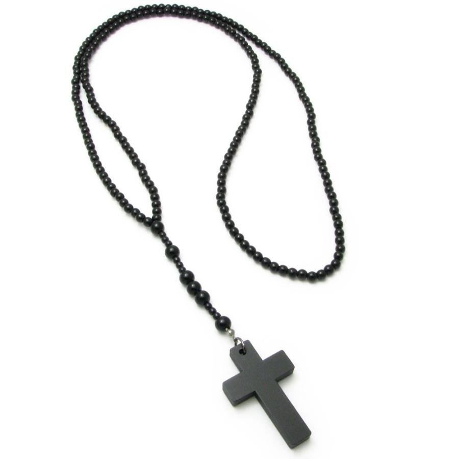 ネックレス ウッドクロス ロザリオ 小粒ビーズ 木製 十字架 KN36052