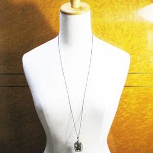 ネックレス ペンダント 鳥 鳥かご 葉っぱ ロングチェーン アンティーク 