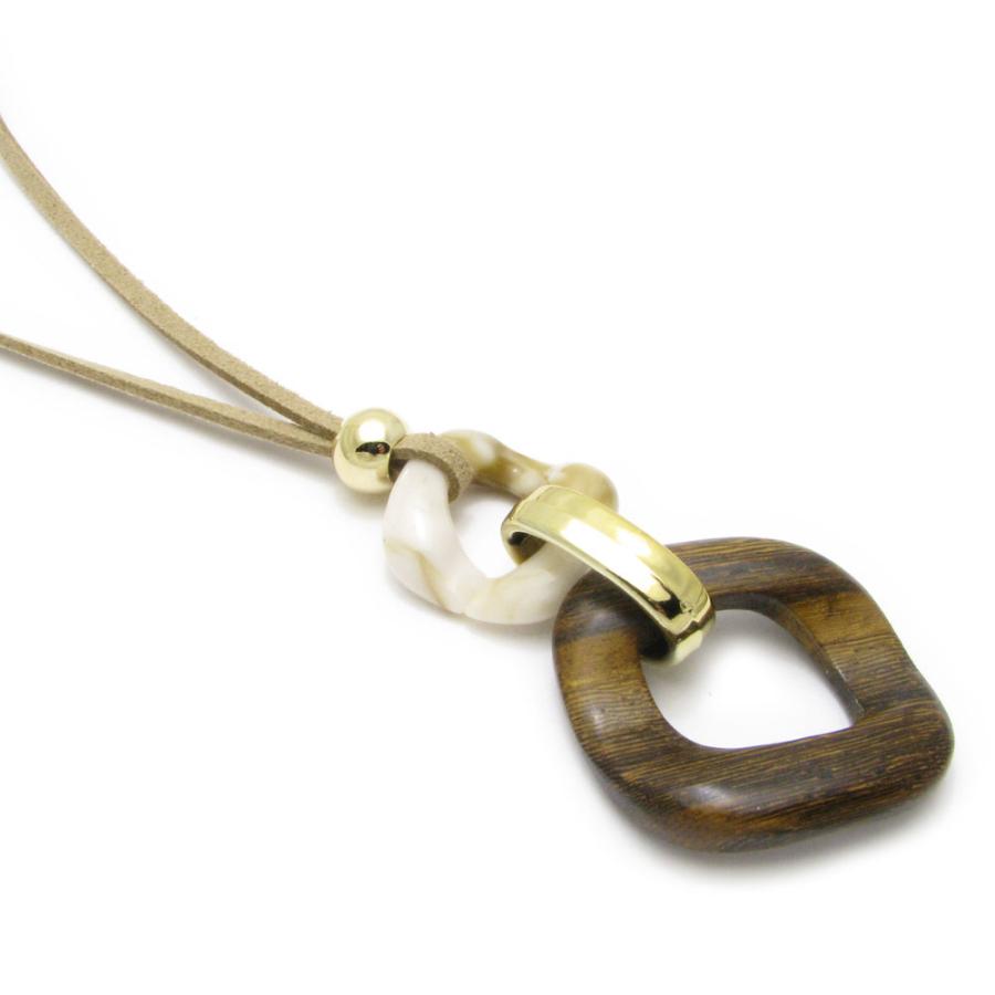 ネックレス レディース 木製 アクリル ウッド レザーネックレス