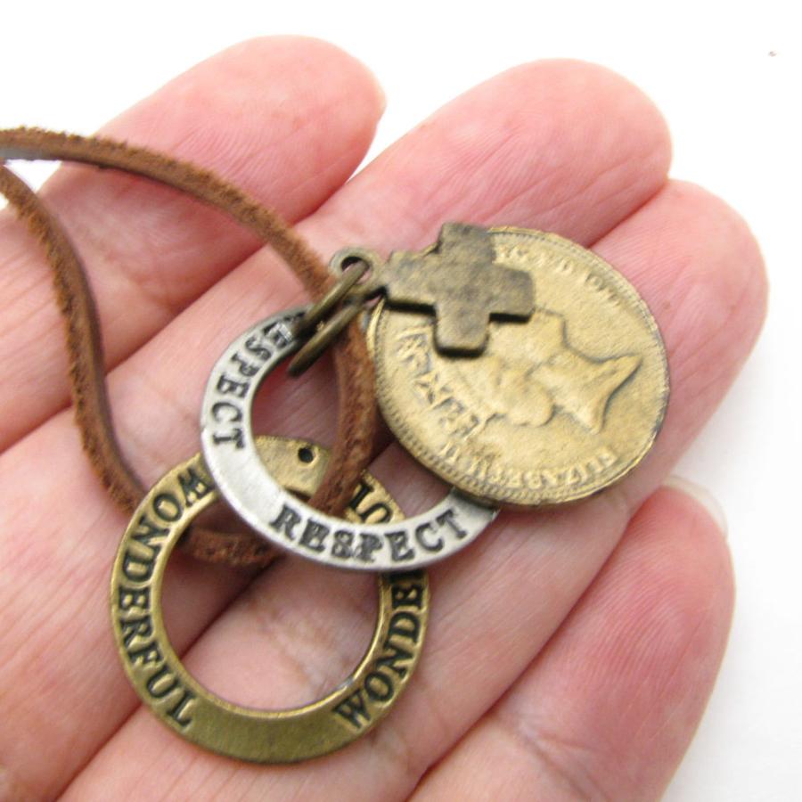 アンティーク　ネックレス ネックレス コイン クロス わっか アンティーク風 革 レザーネックレス