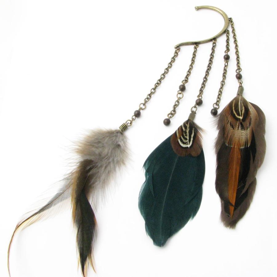 イヤリング イヤーフック フェザー 羽根 本物 片耳販売 イヤカフ