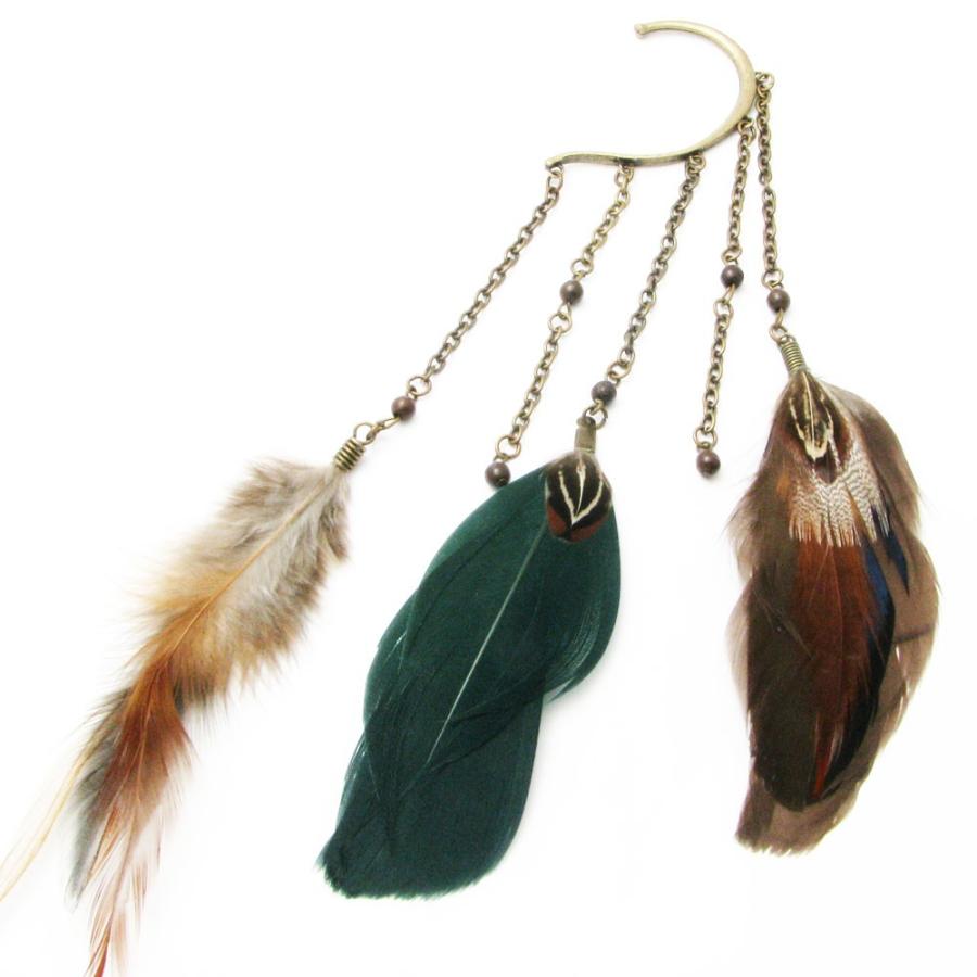 イヤリング イヤーフック フェザー 羽根 本物 片耳販売 イヤカフ