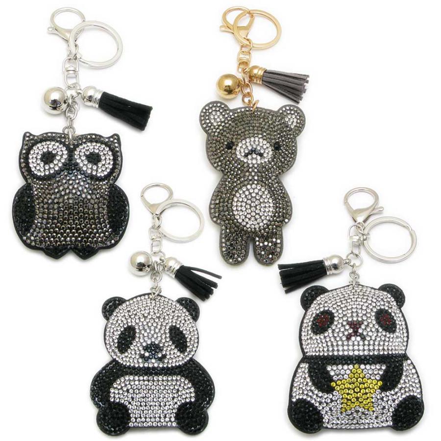 キーホルダー バックチャーム レディース パンダくまフクロウ 革 布 可愛い ラインストーン 不苦労 KSH59000b |  | 17