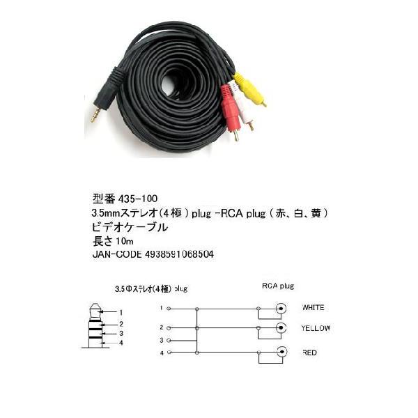 3.5mm(4極/オス)⇔RCA(黄/赤/白)変換ケーブル/10m(3C-435-100)｜milford