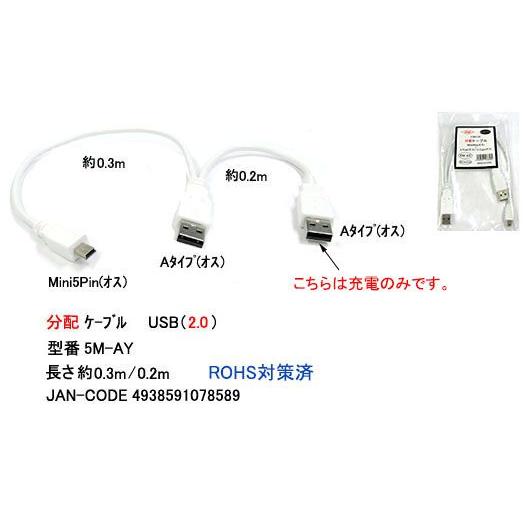 USB2.0分配ケーブル(Mini5Pin/オス→A/オスx2)/30cm+20cm(UC-5M-AY)｜milford