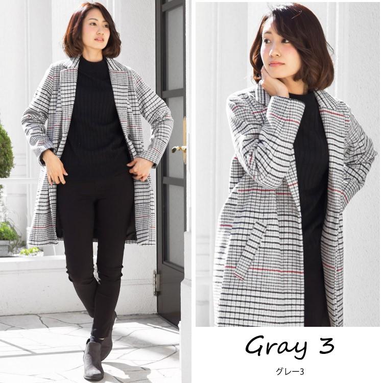 大人コート レディース アウター チェックチェスターコート フェイク