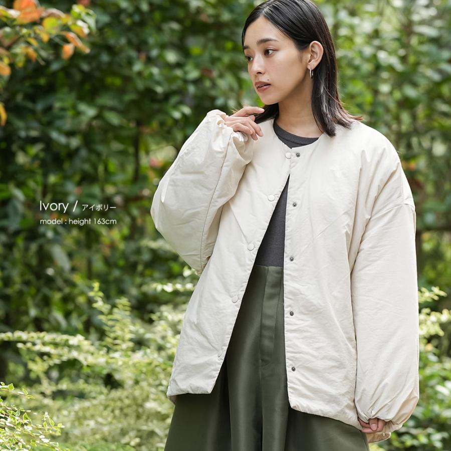 ノーカラージャケット レディース アウター サイドファスナー 中綿