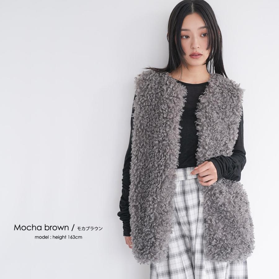 プードルフェイクファーベスト ノーカラー サイドポケット プード