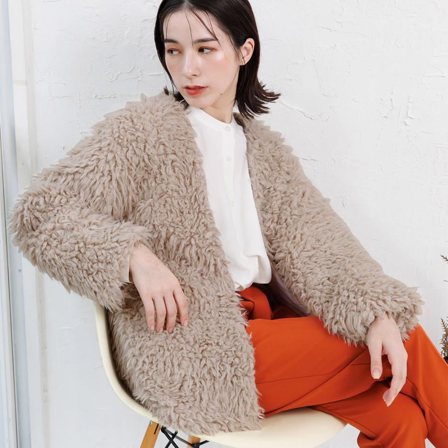 エステルボアミドル丈カーディガン レディース アウター : mili an