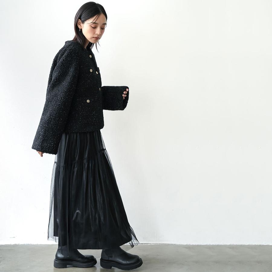 ラメリングボアノーカラージャケット ノーカラージャケット ボア